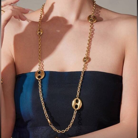 boutique Jewelry - Gold Mariner Pignose Coffee Bean Exaggerated Statement Necklace